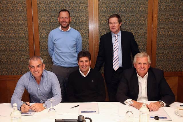 European Tour tournament committee chairman David Howell, back left, helped pick the 2016 along with Paul McGinley, Jose Maria Olazabal, Colin Montgomerie and then European Tour chief executive George O'Grady. The Englishman will now be involved in the same process for the 2023 match in Italy. Picture: Andrew Redington/Getty Images.