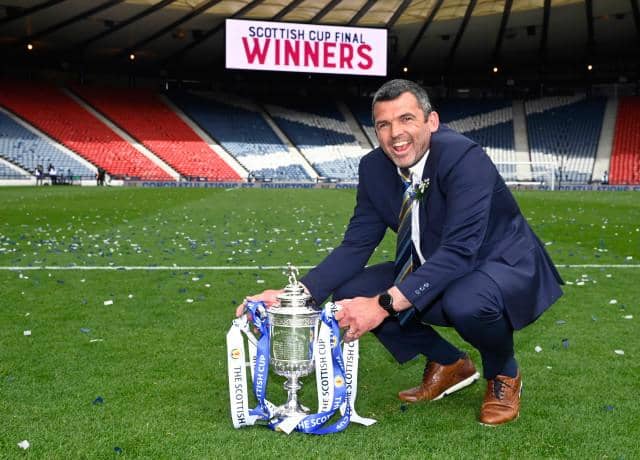 St Johnstone manager Callum Davidson with the Scottish Cup trophy during the Scottish Cup final match between Hibernian and St Johnstone at Hampden Park, on May 22, 2021, in Glasgow, Scotland. (Photo by Rob Casey / SNS Group)