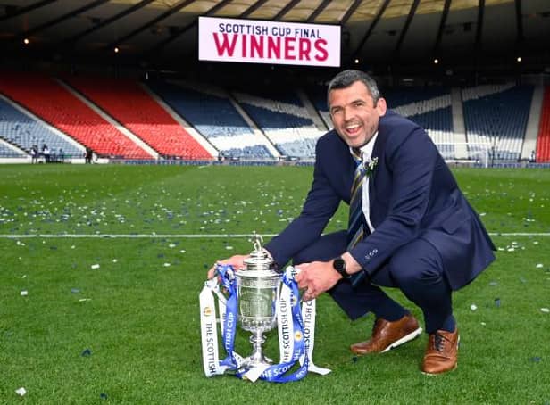 St Johnstone manager Callum Davidson with the Scottish Cup trophy during the Scottish Cup final match between Hibernian and St Johnstone at Hampden Park, on May 22, 2021, in Glasgow, Scotland. (Photo by Rob Casey / SNS Group)
