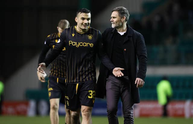 Motherwelll manager Graham Alexander, pictured with Tony Watt, maintains relations between the pair will not be impacted by the striker signing a pre-contract agreement with Dundee United. (Photo by Alan Harvey / SNS Group)