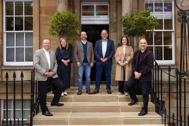 Cytomos board: Alan Raymond, Stuart White, Mark Collinbourne, Nicola Broughton, Gino Miele, with Sarah Hardy from Archangels.