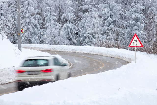 You're much more likely to skid on the road when it's snowing, so be sure to drive slower and pay attention to nearby drivers.