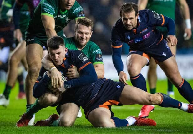 Matt Scott scores for Edinburgh against Connacht at BT Murrayfield in February. Photograph: Bill Murray/SRU/SNS