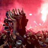 Rangers fans gather in George Square to celebrate the club winning the Scottish Premiership for the first time in 10 years (Photo by Jeff J Mitchell/Getty Images)