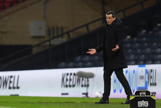 Hibs will contest another cup semi-final in a virtually-empty Hampden on Saturday but manager Jack Ross hopes more can be done to accommodate fans at the final. Photo by Ross MacDonald / SNS Group