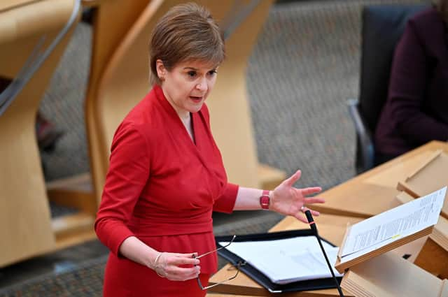 First Minister Nicola Sturgeon at the Scottish Parliament in Holyrood, Edinburgh.