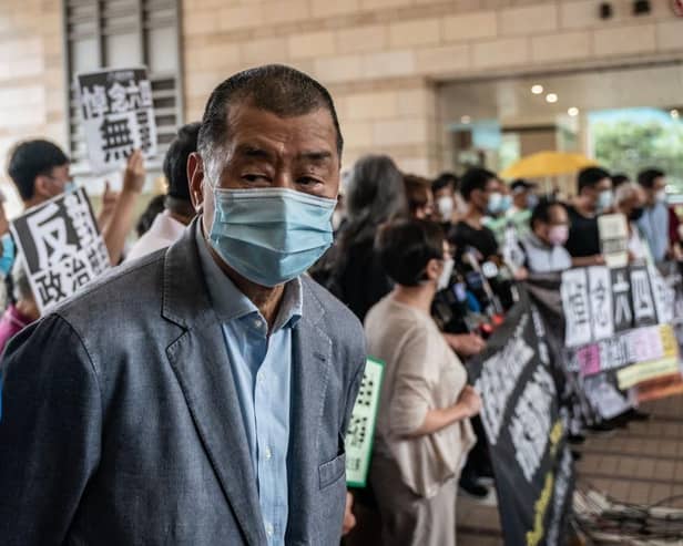 Hong Kong pro-democracy media tycoon and Apple Daily founder Jimmy Lai during his court hearing in 2020. Picture: Getty Images