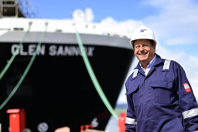 David Tydeman beside Glen Sannox at the Ferguson Marine yard in May 2023 when he said: "We're in really good shape." (Photo by John Devlin/The Scotsman)