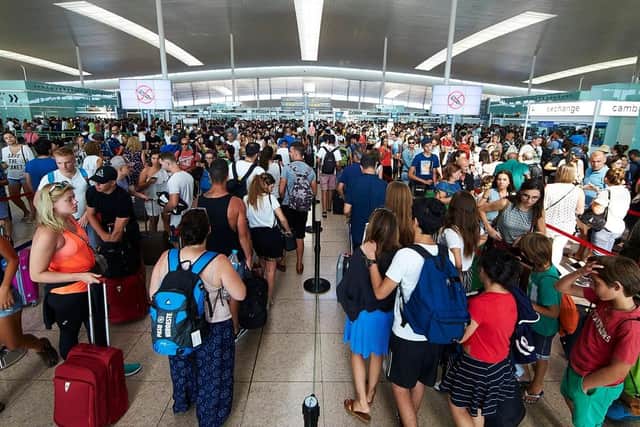 British travellers waiting European passport control