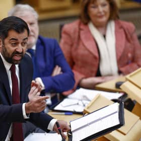 Scottish First Minister Humza Yousaf reacts as he answers questions during First Minister's Questions. Picture: Jeff J Mitchell/Getty Images