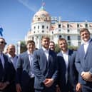 Scotland players Finn Russell, WP Nel, Rory Darge, Ollie Smith, Ewan Ashman, Matt Fagerson and Scott Cummings during the official welcome ceremony at Muséé Masséna in Nice.  (Photo by Shootpix/ABACA/Shutterstock)