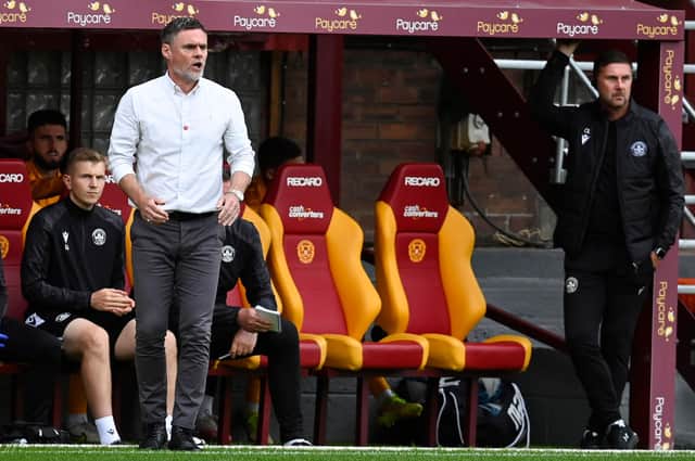 Motherwell manager Graham Alexander looks on as his side fall to a 1-0 defeat to Sligo Rovers in the first leg of a Europa Conference League second qualifying round tie. (Photo by Rob Casey / SNS Group)