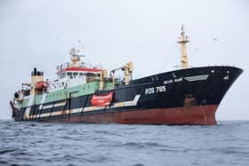 A Geman-registered supertrawler was forced to move on after being targeted by Greenpeace activists while fishing in a marine protected area off the east coast of Scotland