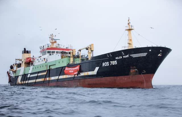A Geman-registered supertrawler was forced to move on after being targeted by Greenpeace activists while fishing in a marine protected area off the east coast of Scotland