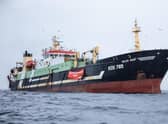 A Geman-registered supertrawler was forced to move on after being targeted by Greenpeace activists while fishing in a marine protected area off the east coast of Scotland