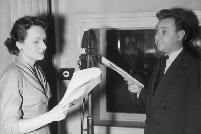 Ysanne Churchman and co-star Norman Painting recording The Archers in 1954 (Picture: Fred Morley/Fox Photos/Getty Images)