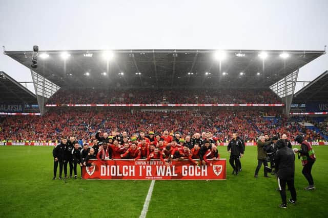 Wales are jubilant after reaching the World Cup. (Photo by Shaun Botterill/Getty Images)