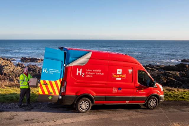 The dual fuel hydrogen van has a 120-mile range. Picture: Royal Mail/Katielee Arrowsmith/SWNS