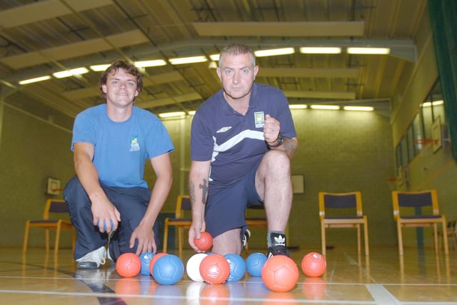 Sports coaches Luke Austin and Paul Reid were leading the way on a boccia coaching session in 2010.