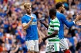 Rangers' Filip Helander (left) with Celtic's Ismaila Soro at full time on August 29, 2021 (Photo by Alan Harvey / SNS Group)