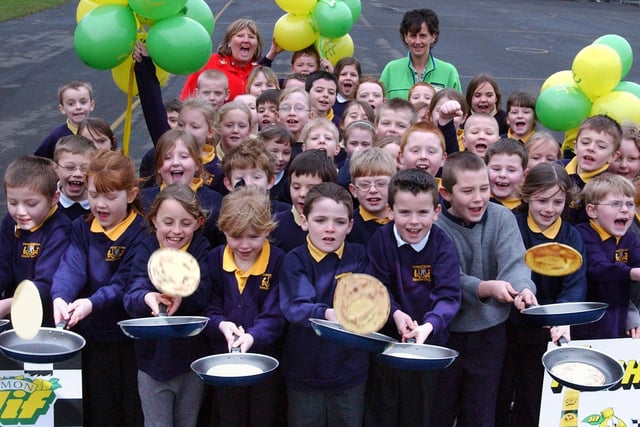 Pancake racing at Usworth Colliery Primary School 18 years ago. Recognise anyone?