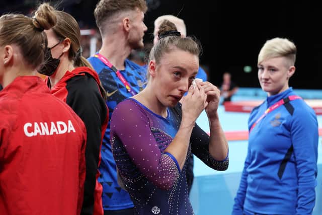 Scotland's Shannon Archer breaks down in tears after the Women's Vault Final result confirmed her bronze medal. (Photo by Matthew Lewis/Getty Images)