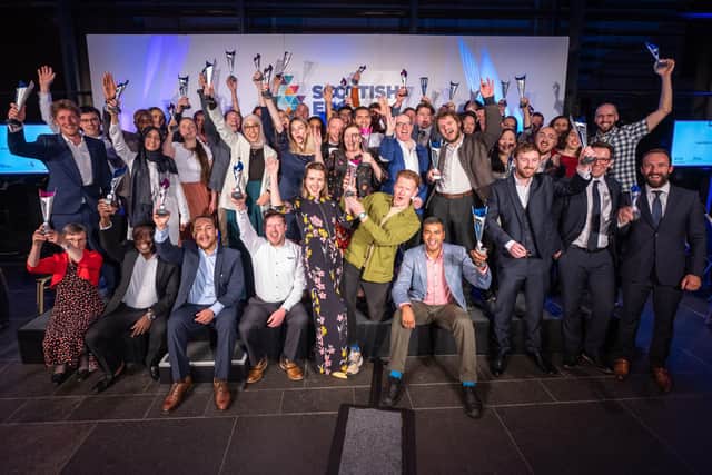 The latest recipients of the awards and funding celebrate. Scottish Edge is the biggest funding competition for high growth potential businesses. Picture: Sandy Young