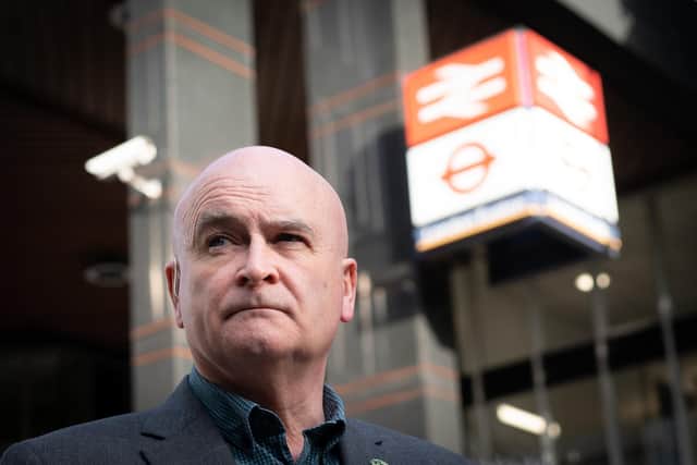 RMT general secretary, Mick Lynch, on a picket line outside Euston station in London. Picture: PA