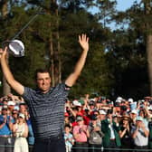 AUGUSTA, GEORGIA - APRIL 10: Scottie Scheffler celebrates on the 18th green after winning the Masters at Augusta National Golf Club on April 10, 2022 in Augusta, Georgia. (Photo by Jamie Squire/Getty Images)