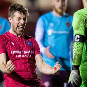 Brora's Martin MacLean celebrates his side's historic win over Hearts at full time. (Photo by Ross Parker / SNS Group)