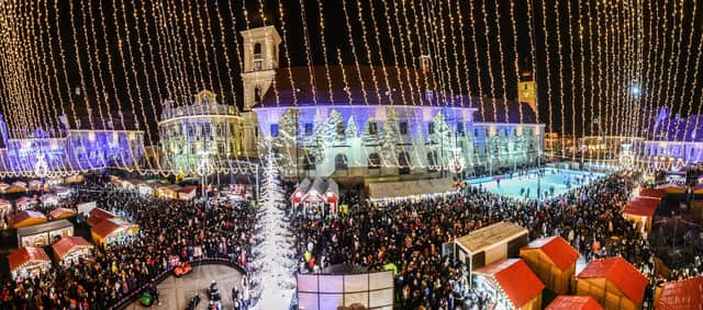 Sibiu Christmas Market, Romania. The historic city hosts one of the largest Christmas markets in Eastern Europe in the old town’s Piata Mare square, with 100 stalls selling handcrafted gifts, food and drink from across the region and beyond.