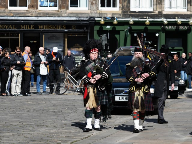 Pipers during a memorial service for legendary Scottish boxing world champion Ken Buchanan MBE at St Giles Cathedral