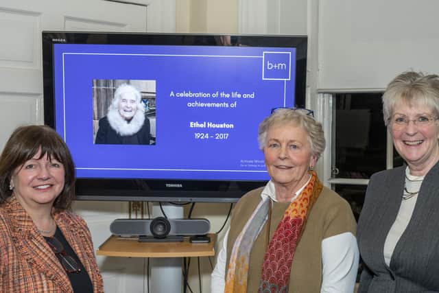 From left, Susan Murray, Law Society of Scotland President; Marjorie Barrow, Ethel Houston's cousin and god-daughter; and Elaine Motion at the celebration of Ethel Houston's life (Picture: Phil Wilkinson)