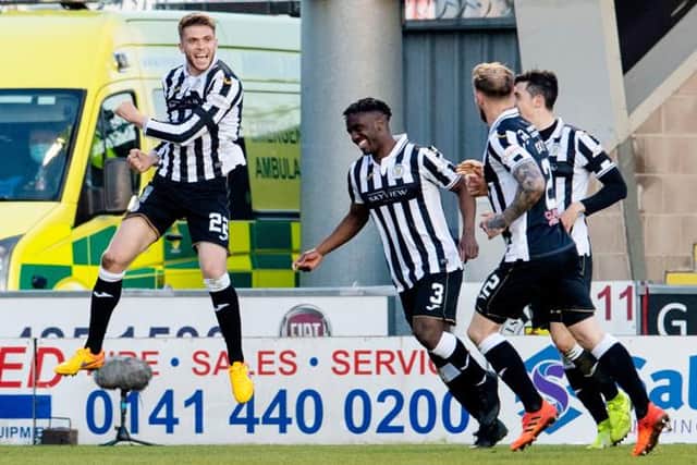 Marcus Fraser (left) leaps in celebration after scoring in St Mirren's Scottish Cup win against Inverness Caledonian Thistle in April. (Photo by Ross Parker / SNS Group)