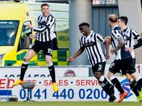 Marcus Fraser (left) leaps in celebration after scoring in St Mirren's Scottish Cup win against Inverness Caledonian Thistle in April. (Photo by Ross Parker / SNS Group)