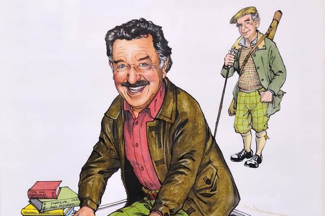 Hardie Brown, with brother Ian behind,  as seen by the caricaturist Loon (used with permission)