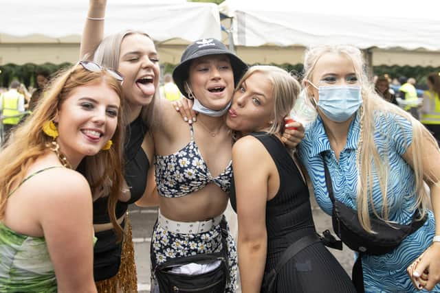 Revellers arrive at TRNSMT Festival at Glasgow Green in Glasgow.