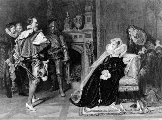 1st February 1587, the death warrant of Mary Queen of Scots, authorised by Elizabeth I, is brought to her in her prison (Photo: Hulton Archive/Getty Images)