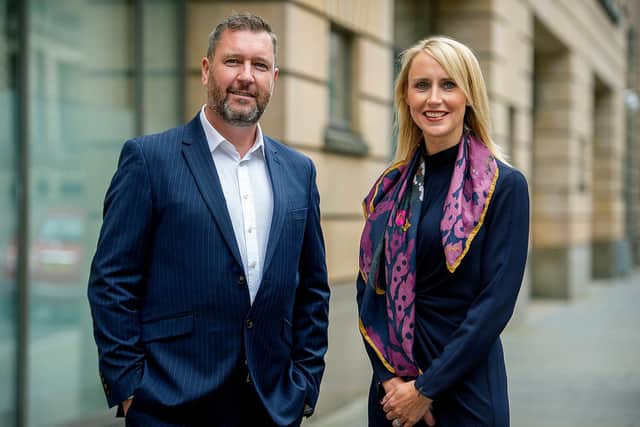 Barry McKeown, real estate partner and appointed head of the Glasgow office for Shoosmiths, and Alison Gilson, corporate partner and appointed head of Shoosmiths’ Edinburgh office. Picture: Peter Sandground