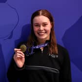 Katie Shanahan poses with her gold medal after finishing first in the Women 200m IM - Final at the 2023 British Swimming Championships. (Photo by George Wood/Getty Images)