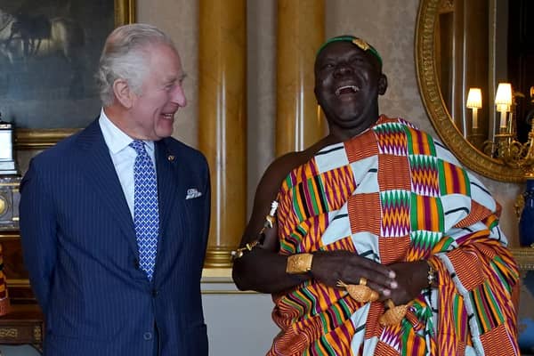 King Charles III receives His Majesty Otumfuo Osei Tutu II, Asantehene, King of the Ashanti Kingdom, in London in May.
