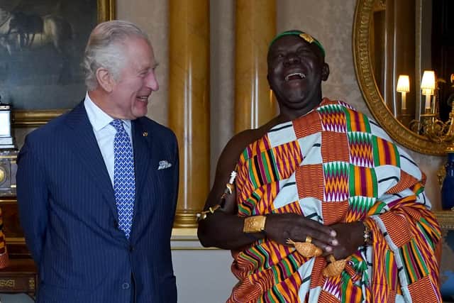 King Charles III receives His Majesty Otumfuo Osei Tutu II, Asantehene, King of the Ashanti Kingdom, in London in May.