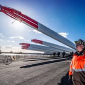 The wind farm turbine blades are currently located at the Port of Hull. They are due to be delivered to the Port of Dundee next week. Picture: Peter Devlin