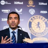New Rangers Manager Giovanni van Bronckhorst speaks to the media in the Blue Room at Ibrox Stadium. (Photo by Kirk O'Rourke).