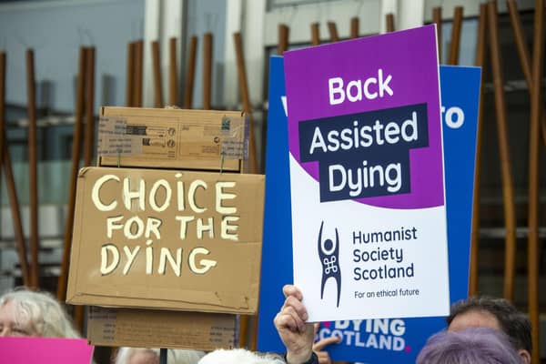 Supporters of law change on assisted dying  demonstrate outside Scottish Parliament