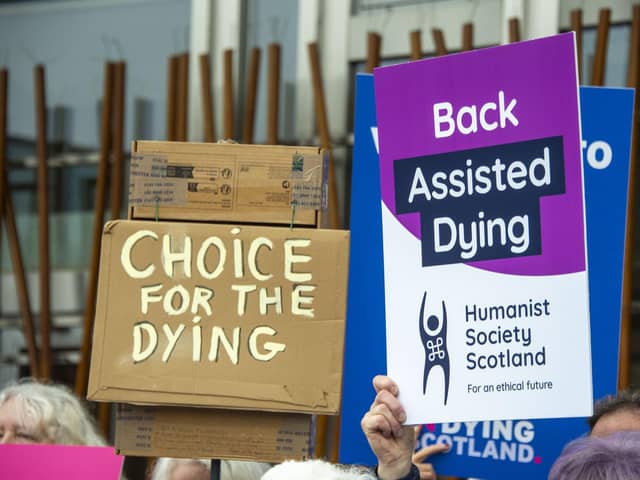 Supporters of law change on assisted dying  demonstrate outside Scottish Parliament