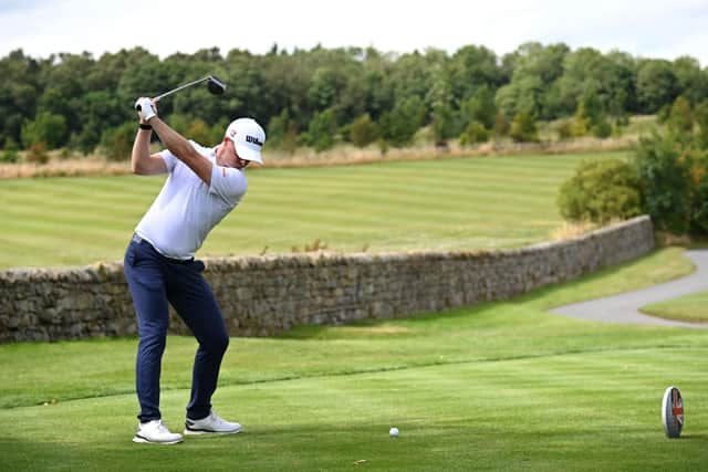 David Law hits his tee shot at the fifth on day three of the Betfred British Masters at Close House, near Newcastle. Picture: Ross Kinnaird/Getty Images