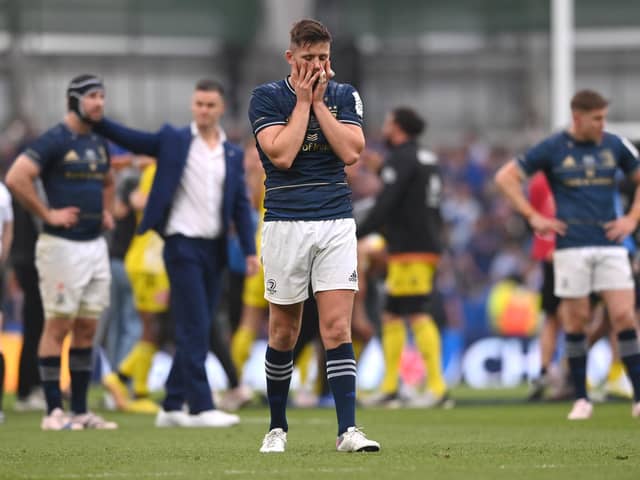 Leinster's Ross Byrne reacts on the final whistle after losing the Champions Cup final to La Rochelle last year. (Photo by Stu Forster/Getty Images)