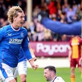 Todd Cantwell celebrates scoring for Rangers against Motherwell at Fir Park.