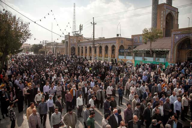 Iranians rally in support of the victims of the Shah Cheragh mausoleum and to denounce demonstrations sparked by the death of Mahsa Amini on October 28, 2022, in the western city of Kermanshah. - Picture, Getty Images